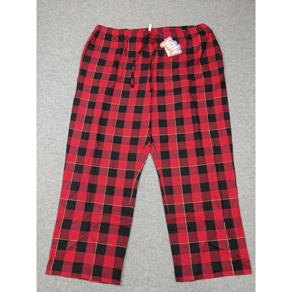 Yitty Pajama Pants Womens 4X Red Plaid Flannel Buffalo Check Glitter Sleep